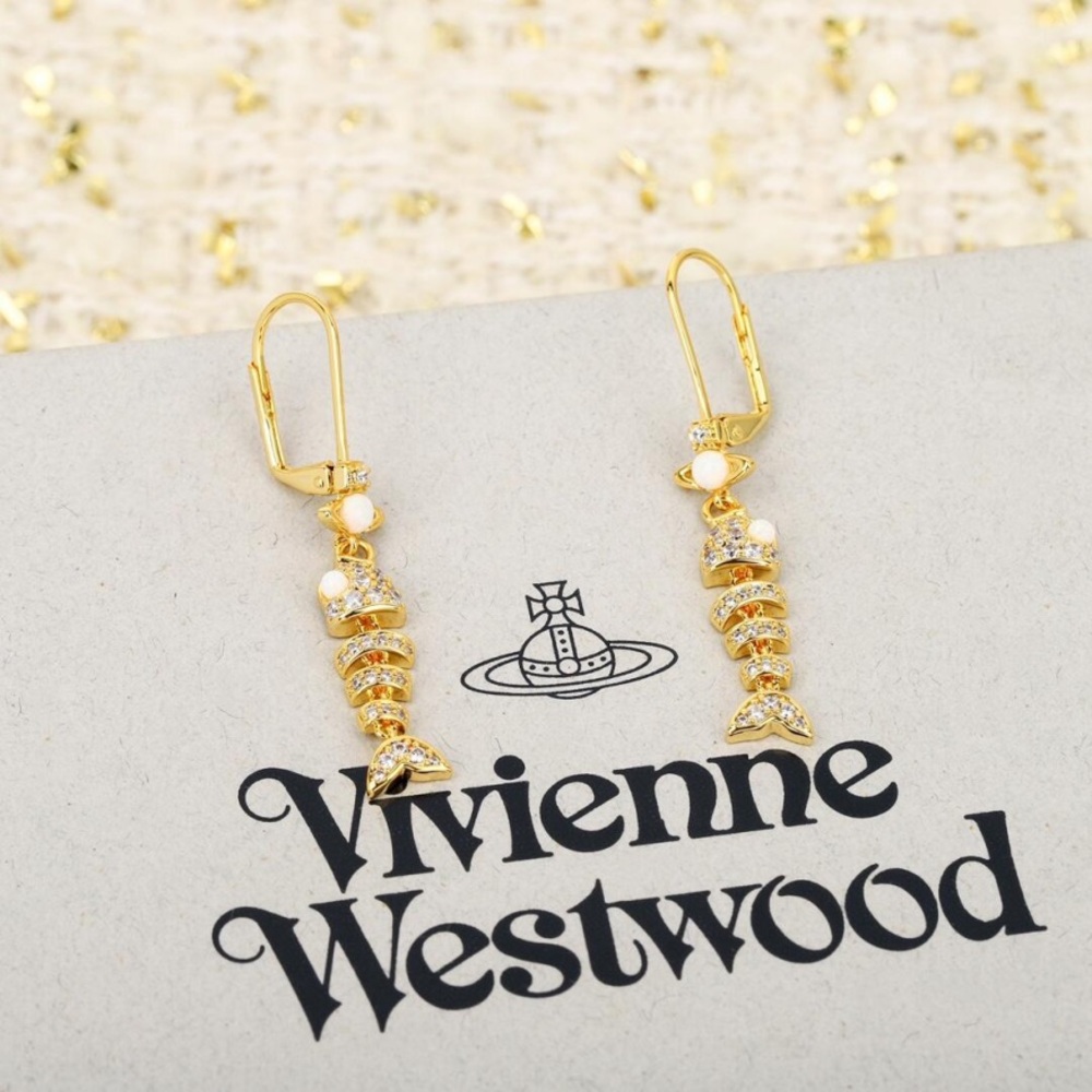 Vivienne Westwood gold planet fish bone earrings